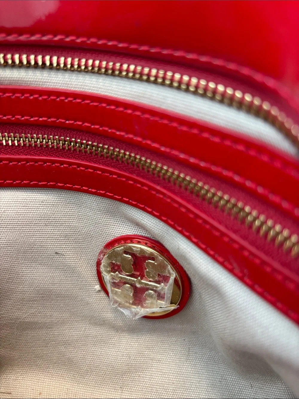 Tory Burch Red Patent Perforated Logo Tote